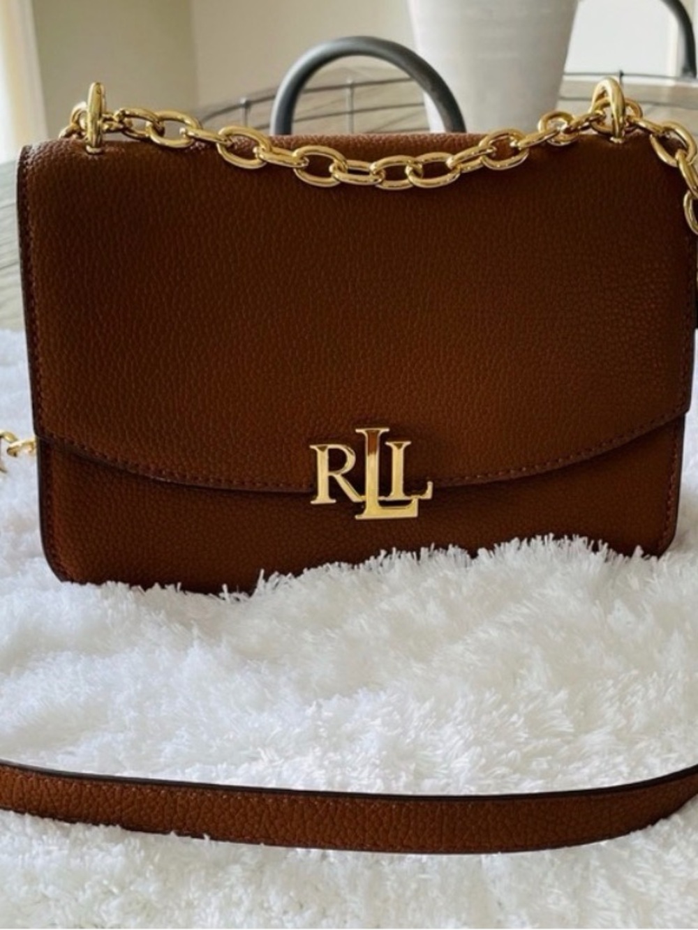 Ralph Lauren Brown Leather Chain Shoulder/Crossbody Bag